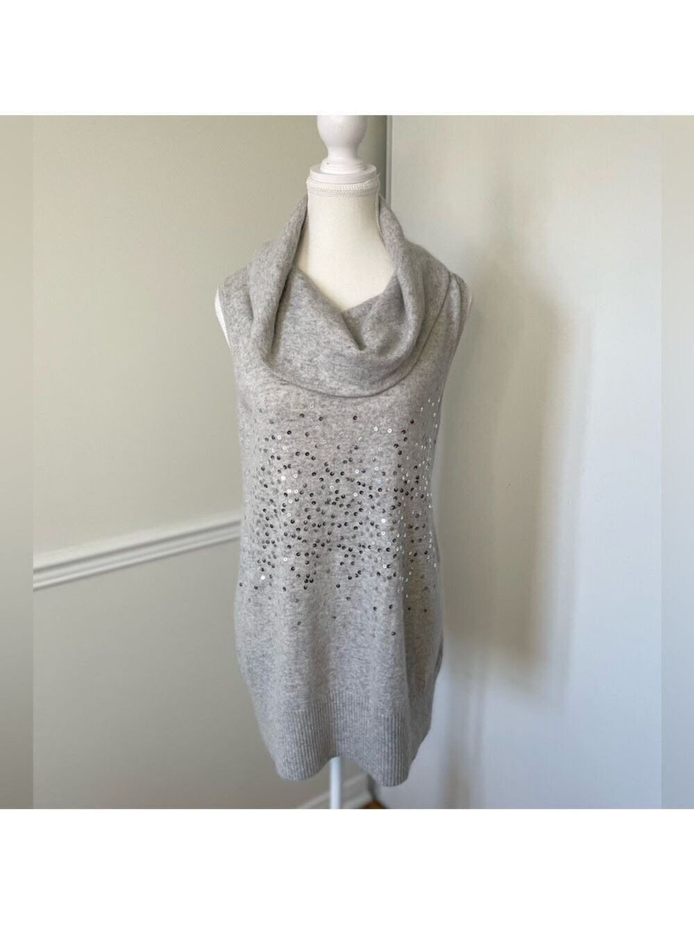 Zara Angora Blend Sequin Cowl Sleeveless Sweater M